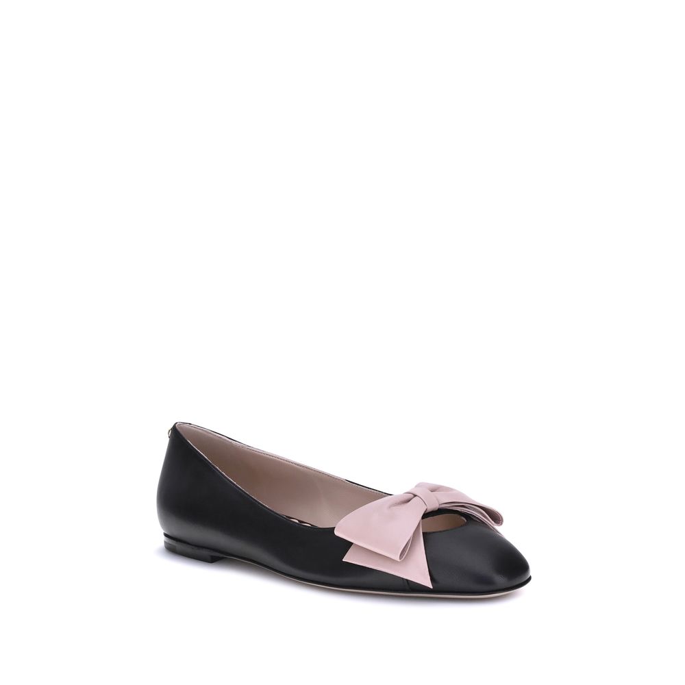 Valentino Garavani Black Calf Leather Bos Taurus Ballet Flats - Image 2