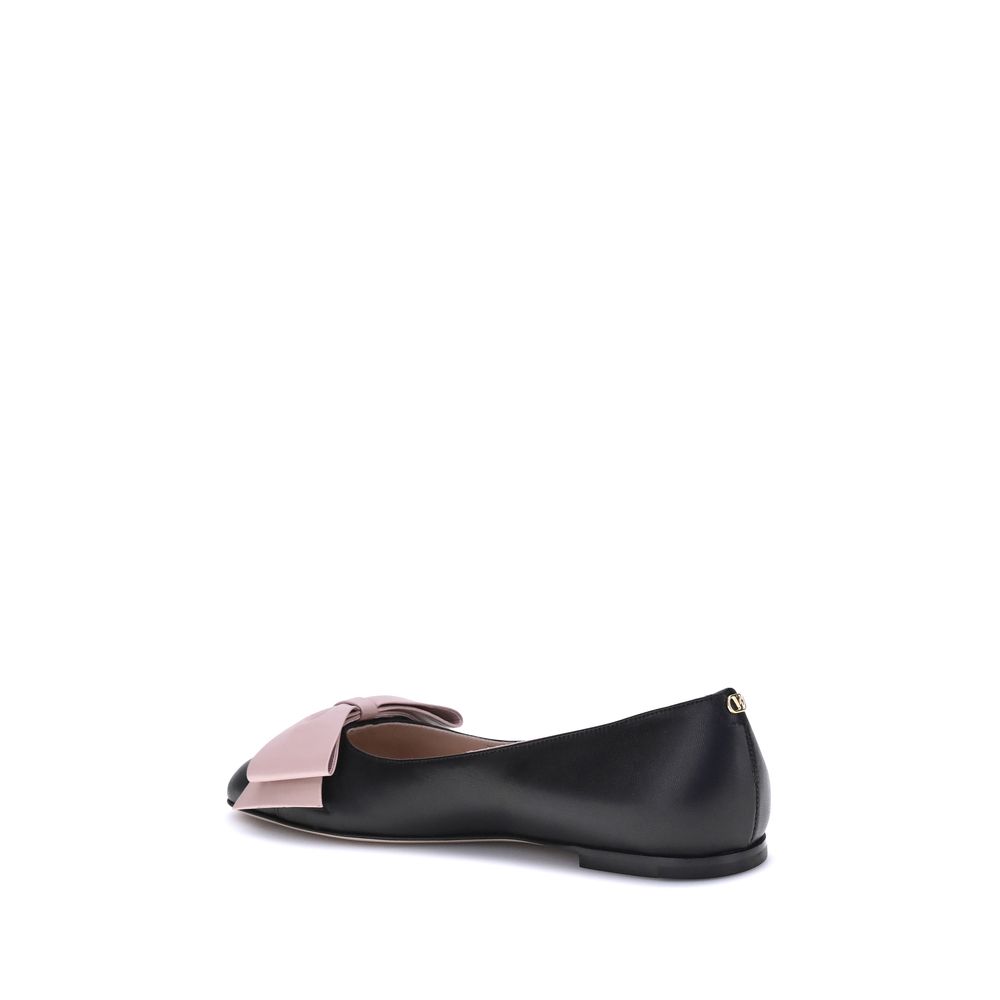 Valentino Garavani Black Calf Leather Bos Taurus Ballet Flats - Image 3