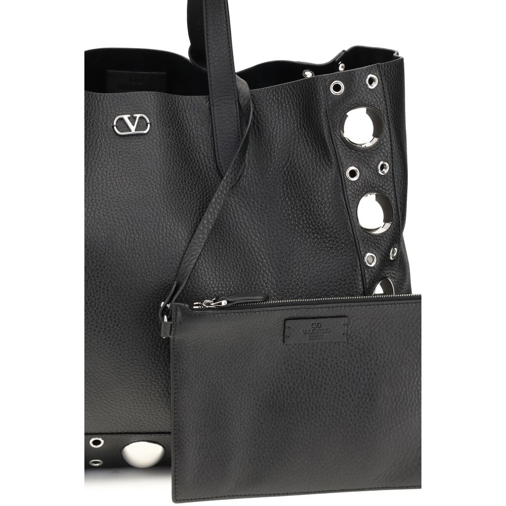 Valentino Garavani Black Calf Leather Bos Taurus Shoulder Bag - Image 4