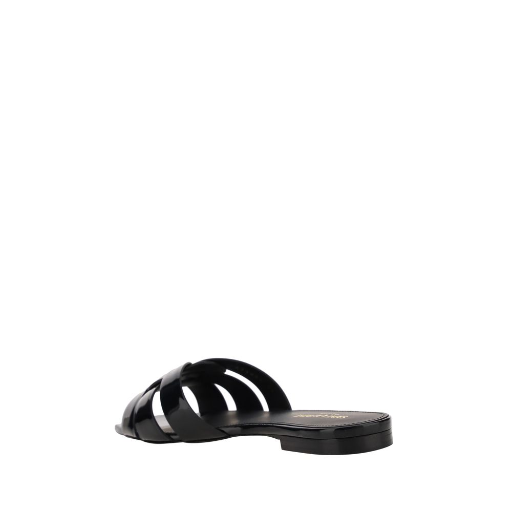 Saint Laurent Black Calf Leather Bos Taurus Flat Sandals - Image 3