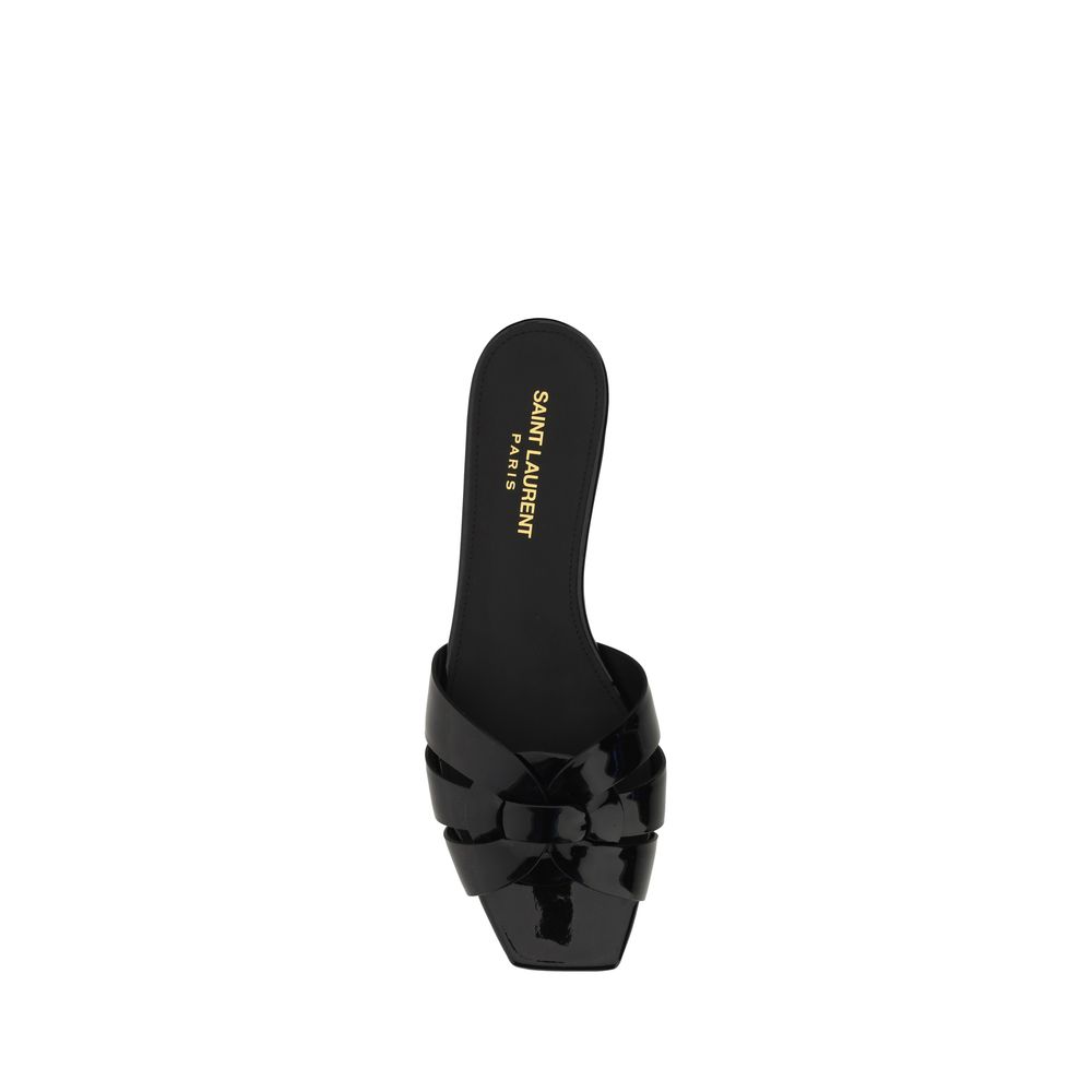 Saint Laurent Black Calf Leather Bos Taurus Flat Sandals - Image 4
