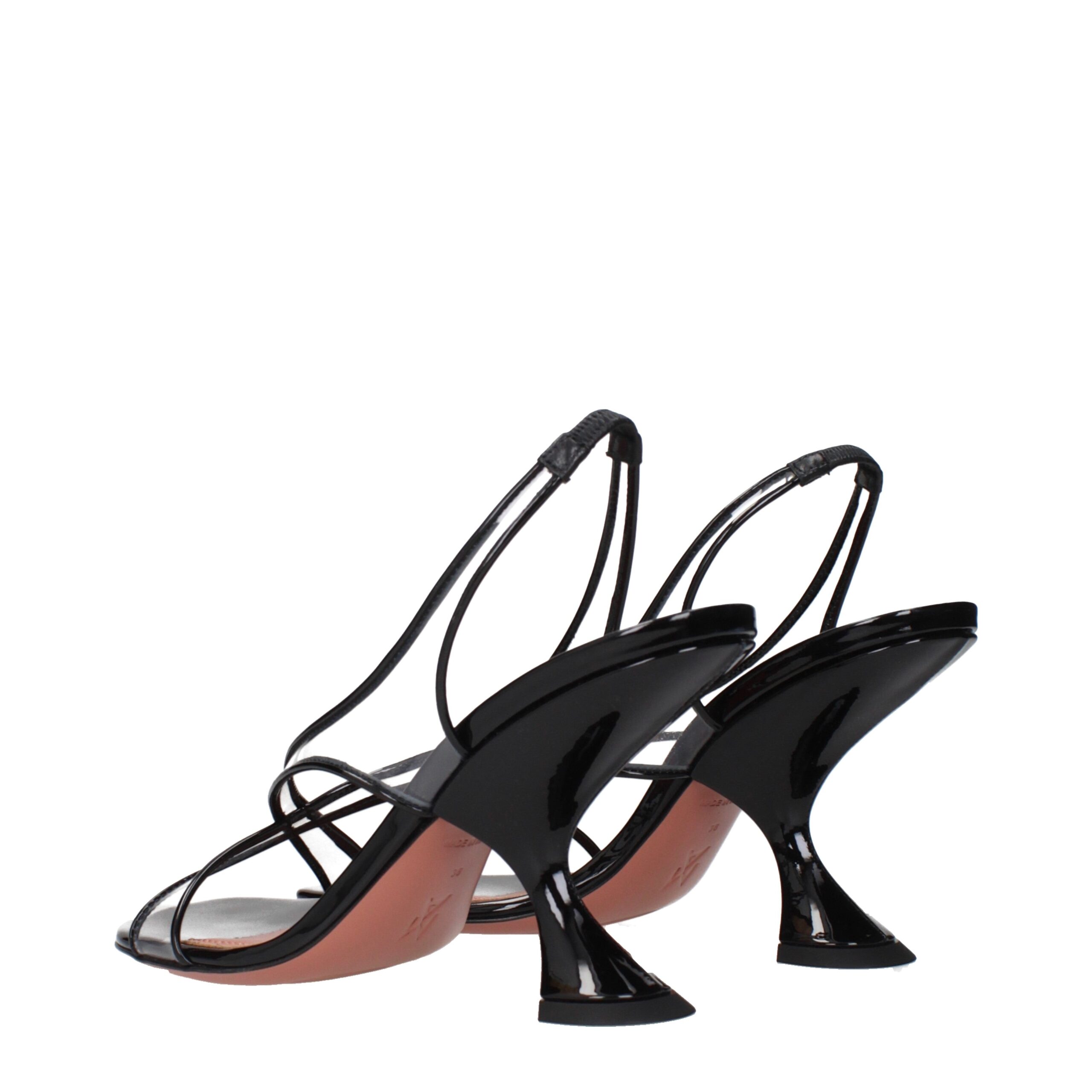 Amina Muaddi Black Leather Stiletto Heel Sandals - Image 4