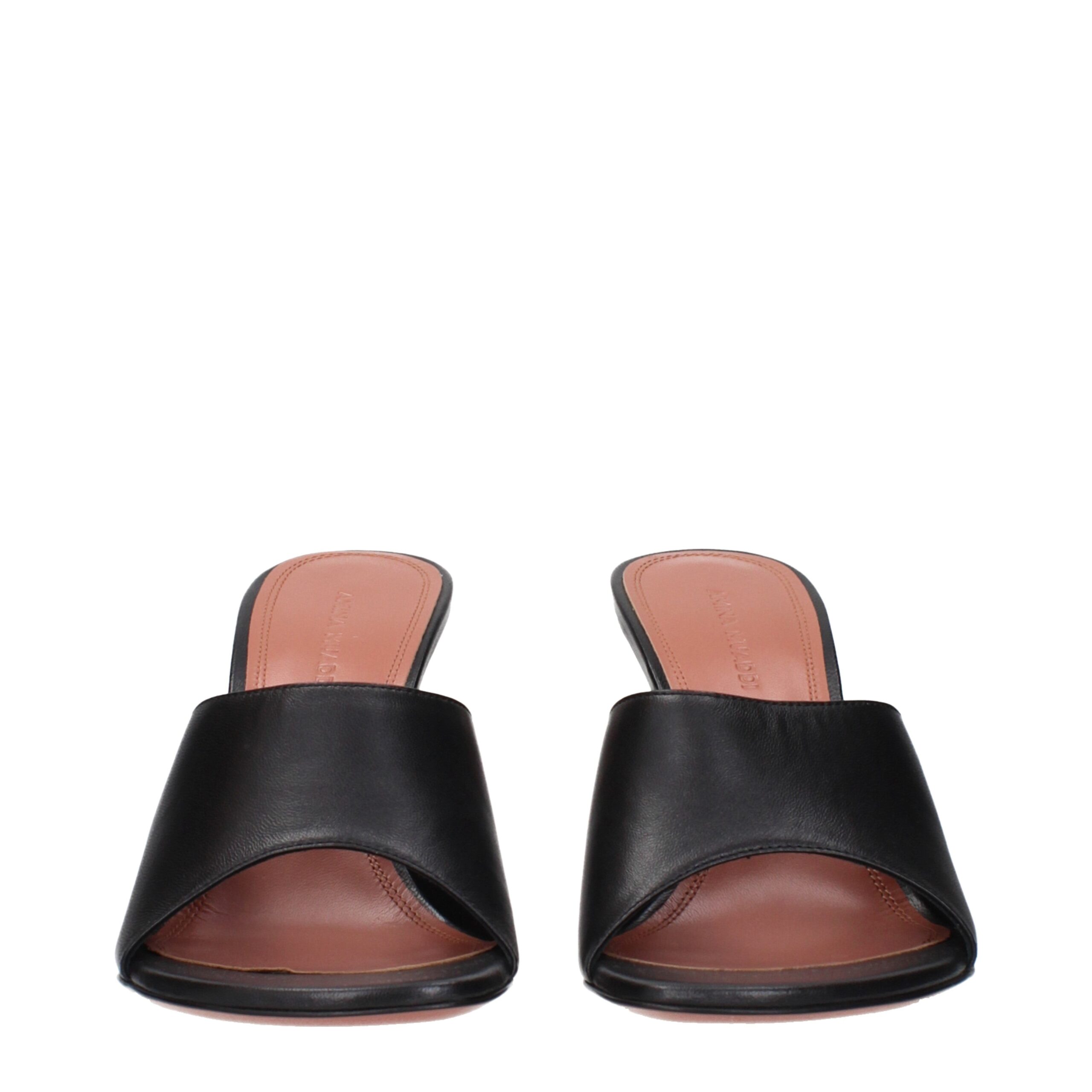 Amina Muaddi Black Leather Stiletto Heel Sandals - Image 3