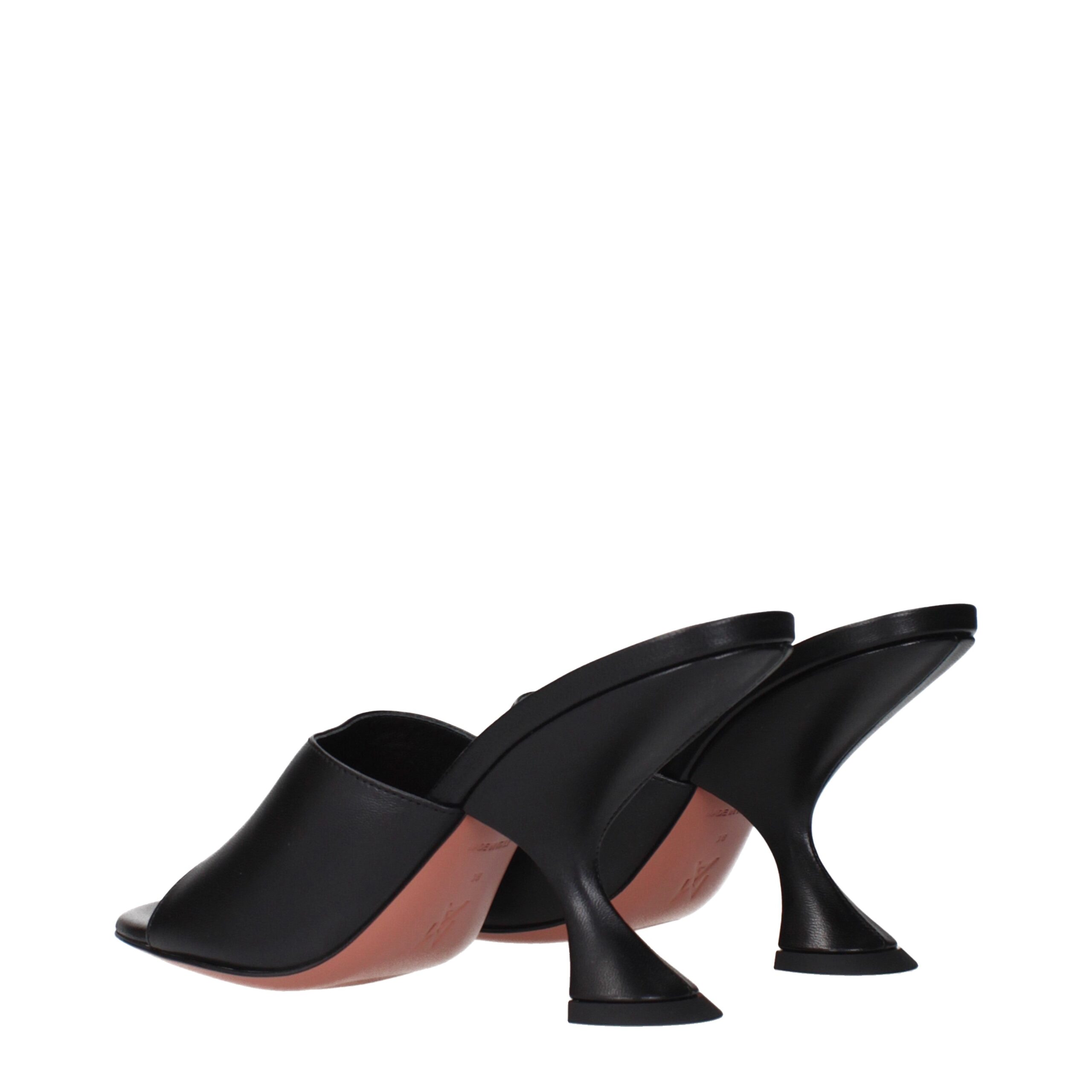 Amina Muaddi Black Leather Stiletto Heel Sandals - Image 4