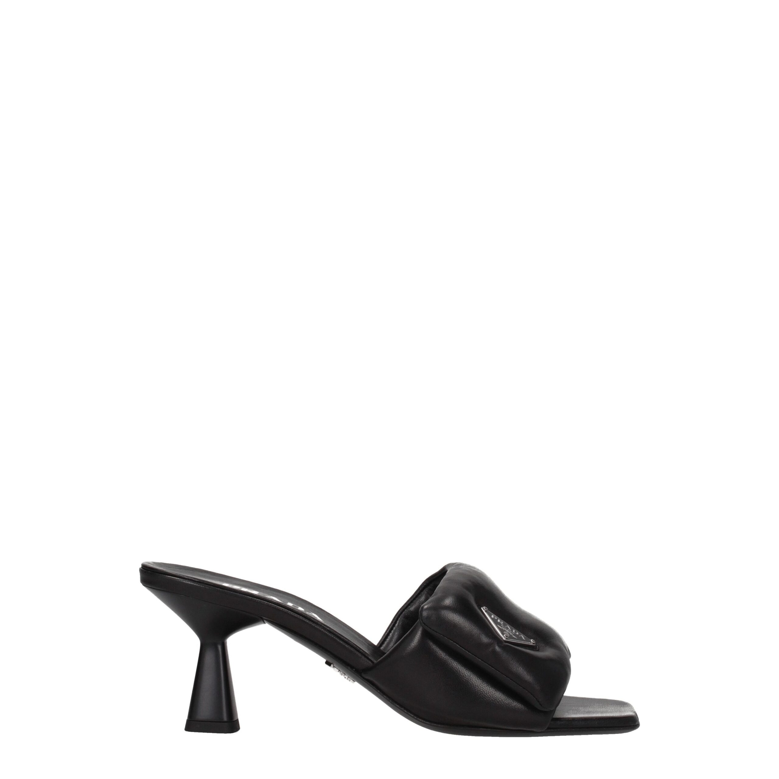 Prada Black Leather Platform Sandals