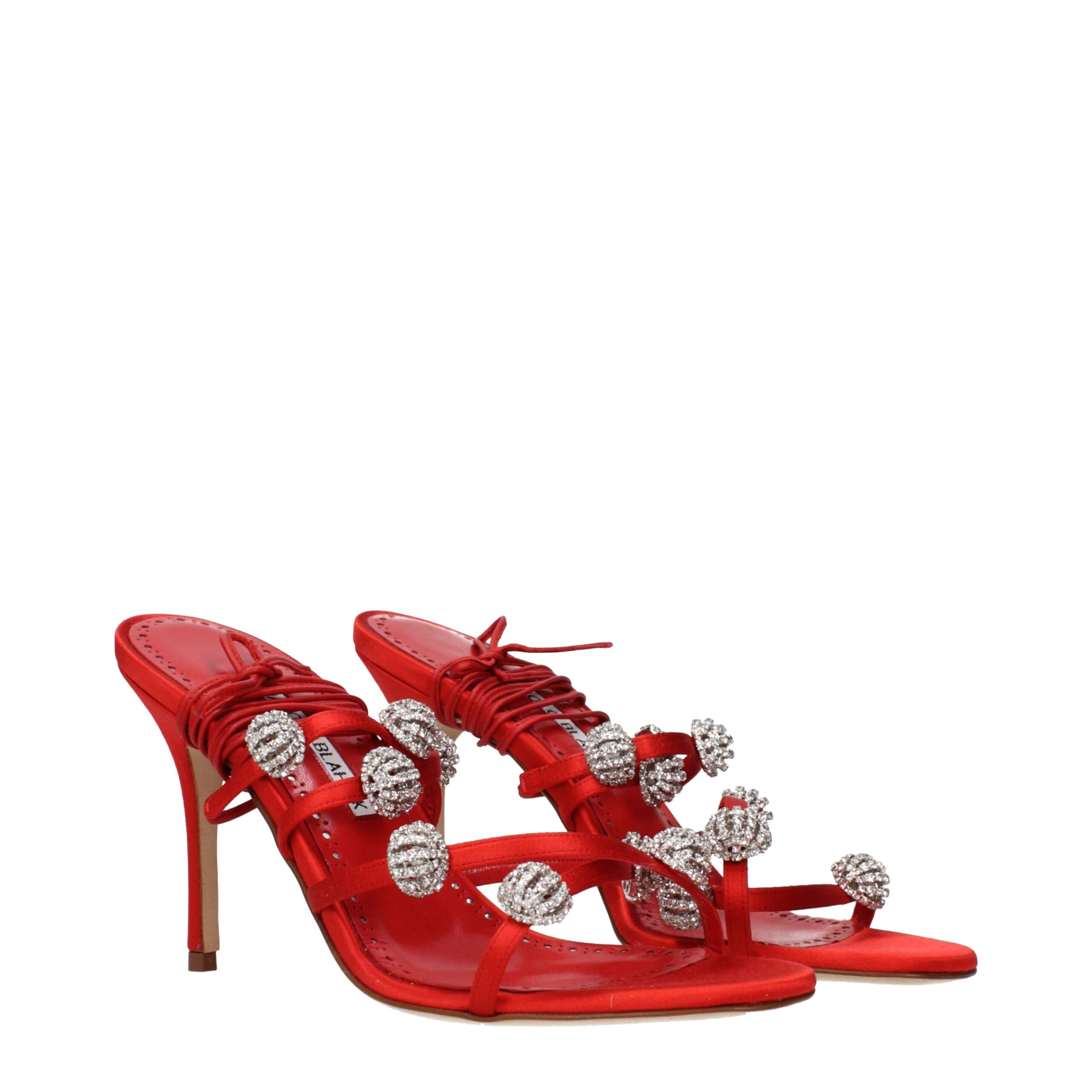 Manolo Blahnik Red Satin Stiletto Heel Sandals - Image 2