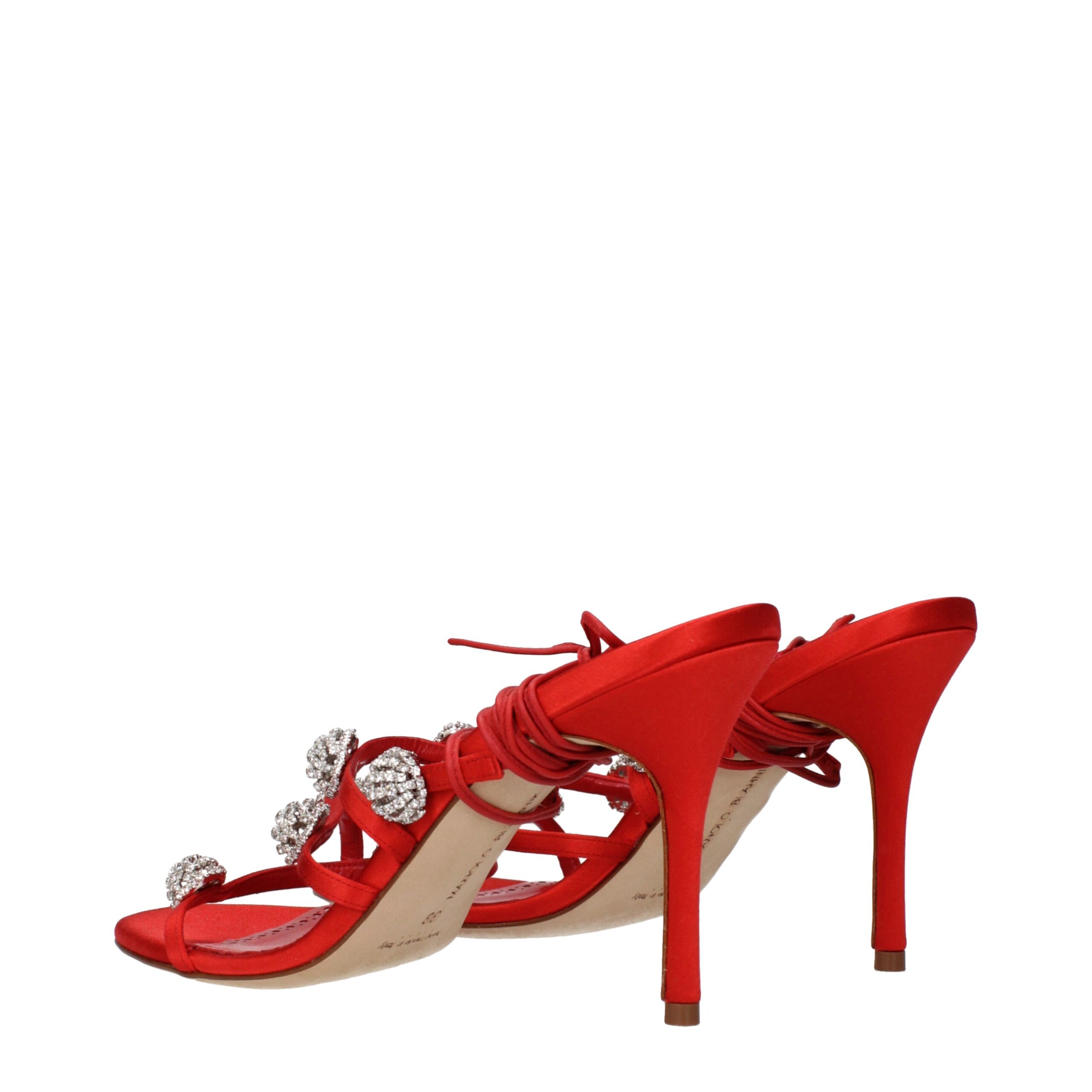 Manolo Blahnik Red Satin Stiletto Heel Sandals - Image 4