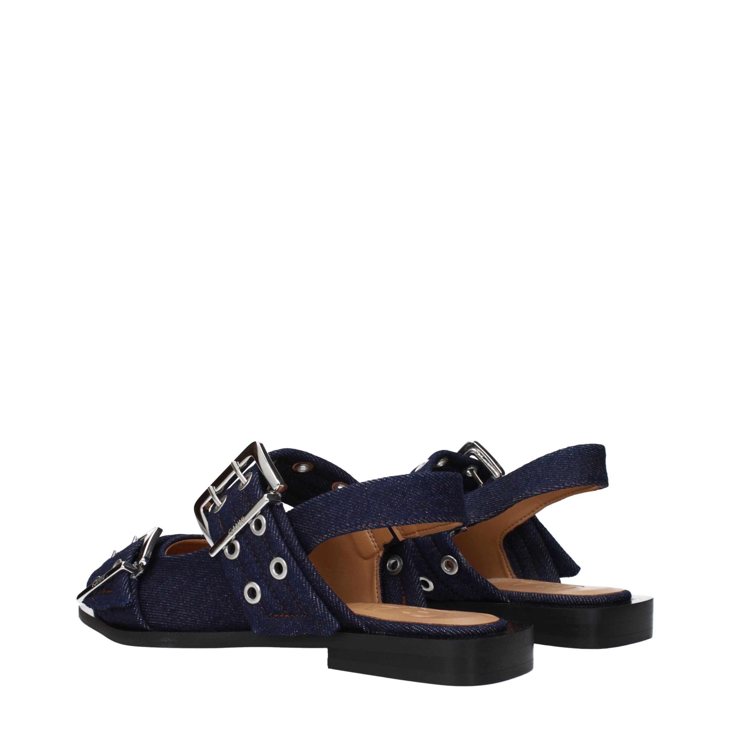 Ganni Blue Fabric Flat Sandals - Image 4