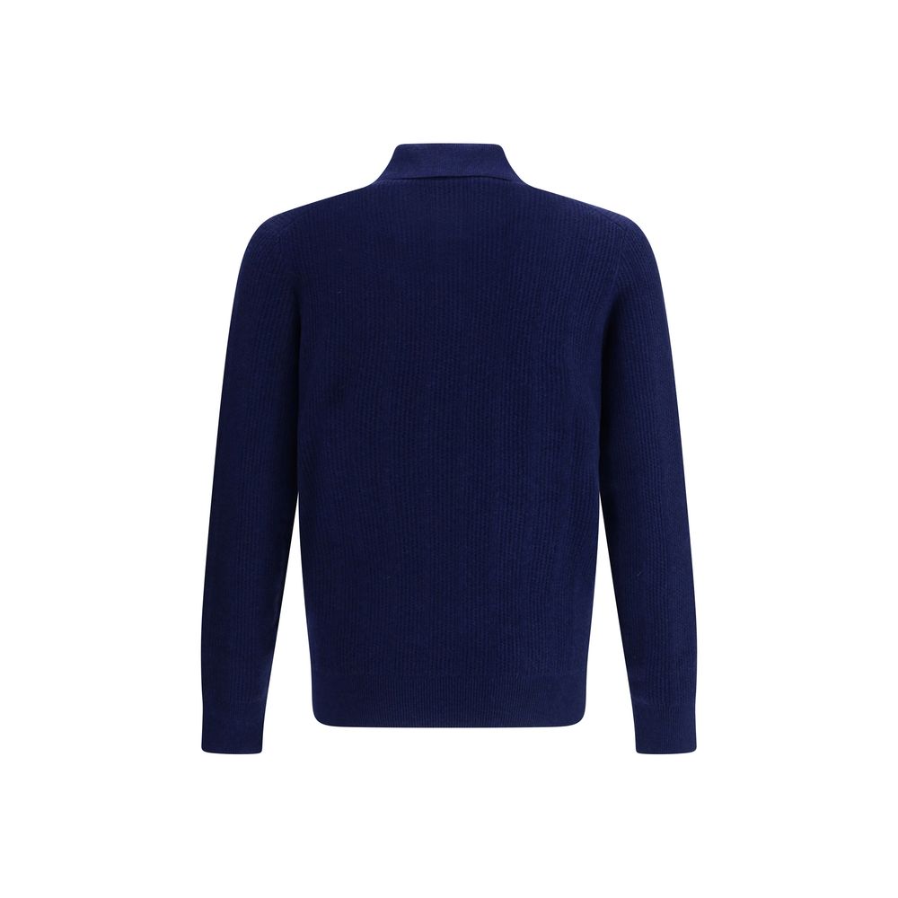 Brunello Cucinelli Blue Cashmere Polo Shirt - Image 2