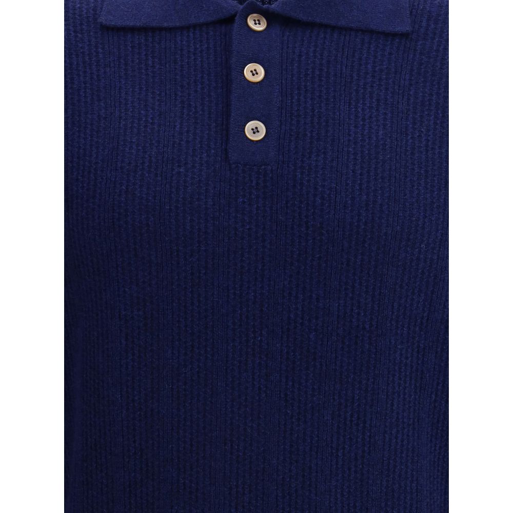 Brunello Cucinelli Blue Cashmere Polo Shirt - Image 3