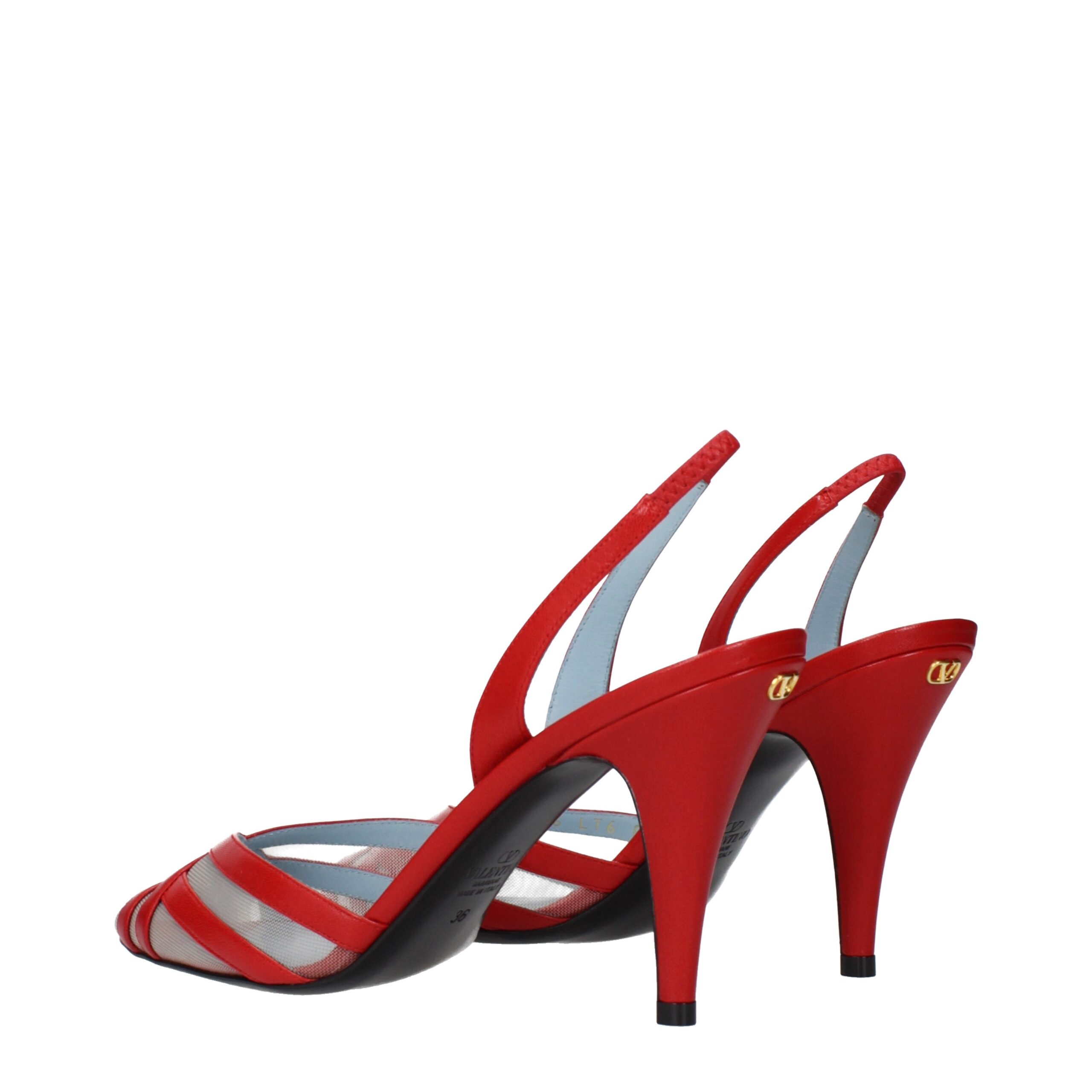 Valentino Garavani Red Leather Stiletto Heel Sandals - Image 4