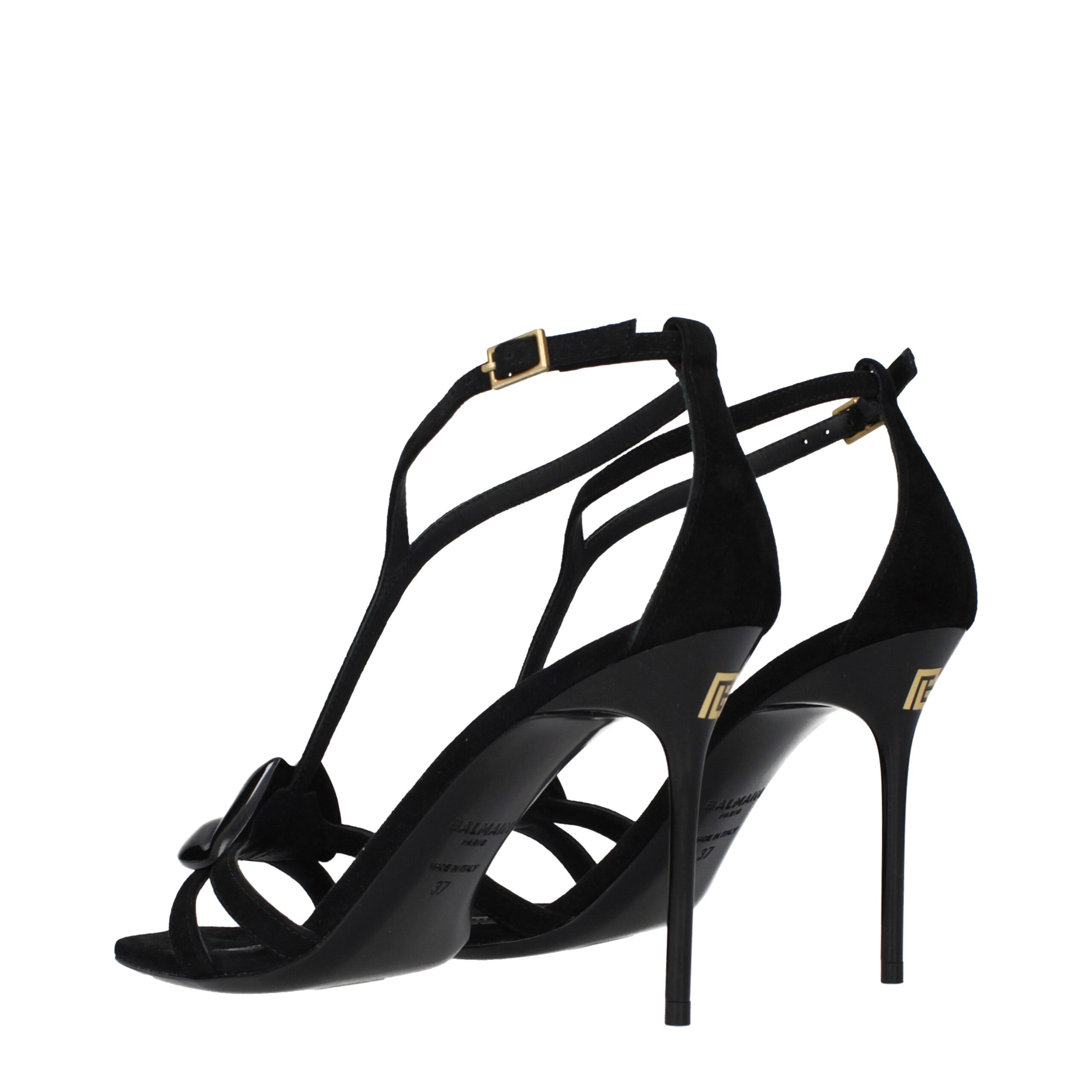 Balmain Black Leather Stiletto Heel Sandals - Image 4