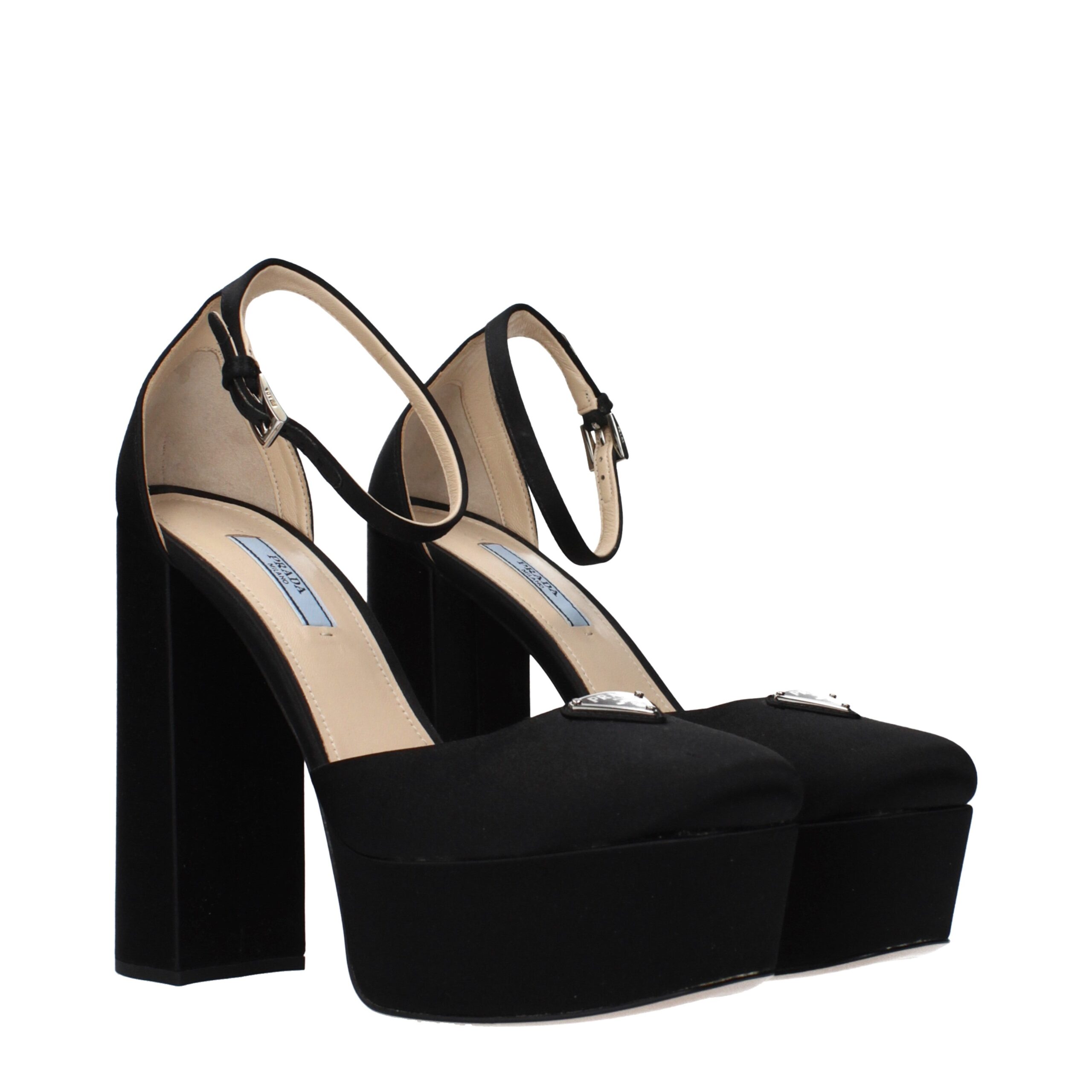 Prada Black Satin Platform Pumps - Image 2