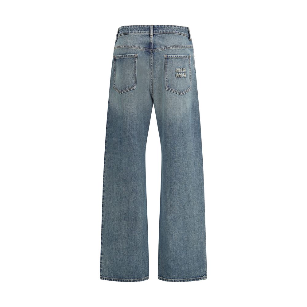 Miu Miu Blue Cotton Straight-Leg Jeans - Image 2